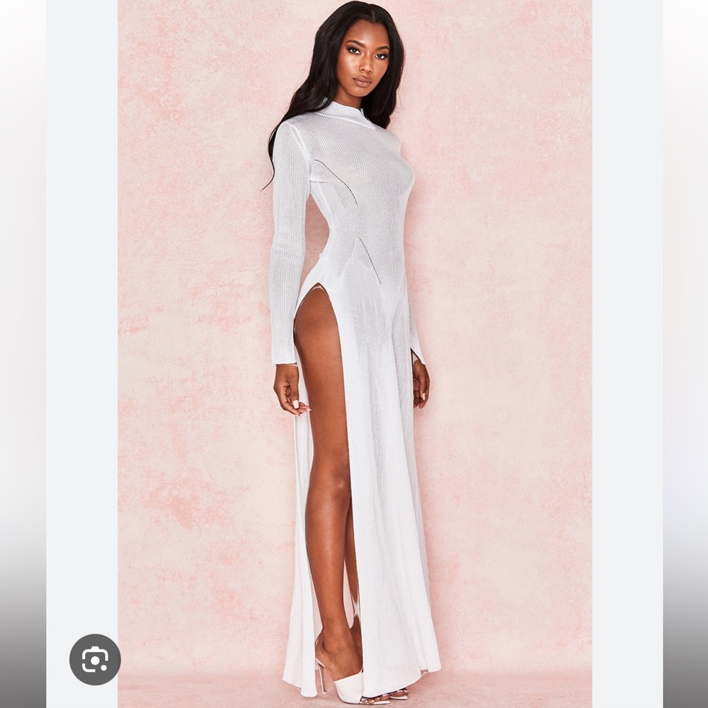 House of CB Orianna Maxi Dress Size Small White Sheer Ribbed Cutout Back